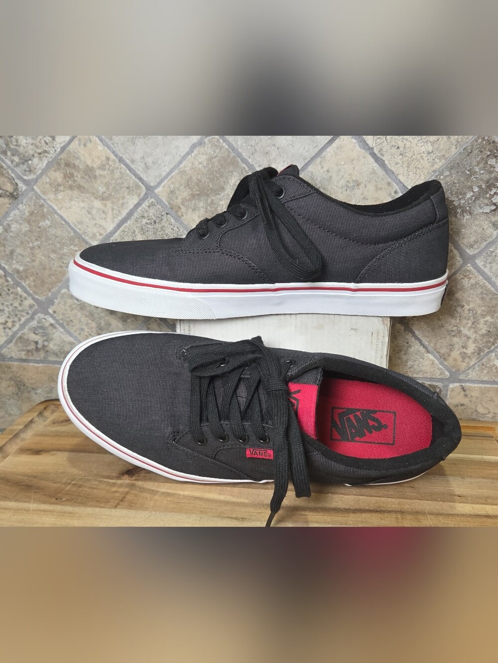 Vans Atwood Skate Canvas Shoes Sneakers Men’s Size 9.5 M Low Top Black Red